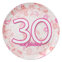 Den rosa blommigten med fågel30års födelsedag plät dinner plate