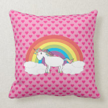 Den rosa hjärtaunicornregnbågen kudder
