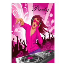 Den sagolika rosa damen DJ festar Skräddarsydda Inbjudan