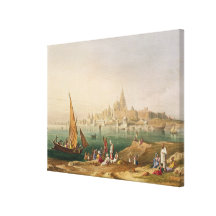 Den sakrala townen och tempelen av Dwarka, från vo Sträckt Kanvastryck