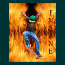 Den sinnessjuka skater & flammar Skateboarderkonst affischer