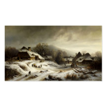 Den snöig byn och landskap visit kort