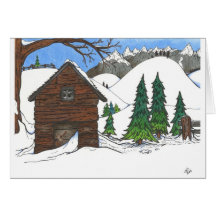 Den snöig kabinen hälsningskort