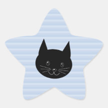 Den svart katten, med blek - slösa randbakgrund stjärnformat klistermärke