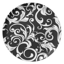 Den svartvita damastast matställen pläterar dinner plates