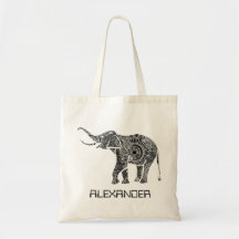 Den utsmyckade svarten & vit virvlar runt elefante kasse