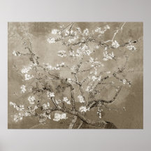 Den Van Gogh mandelen förgrena sig i blom - Sepia Posters