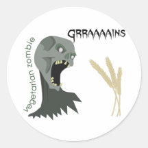 Den vegetariska zombien önskar Graaaains! Runda Klistermärken