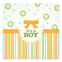 Det är en pojkeorange, & blått syr baby shower individuella inbjudningskort