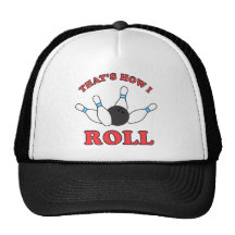Det är hur jag rullar bowlingstift och boll kepsar