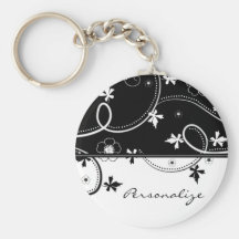 Det ebenholtssvarta löv blommar Keychain Nyckelringar