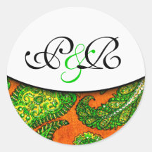 Det elektriska orange Paisley Monogrammed kuvertet Klistermärken