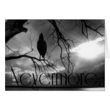 Det korpsvart - Nevermore Sunbeams & träd B&W Hälsnings Kort