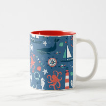 Det nautiska retro mönster för sjömannen med ankra kaffe koppar