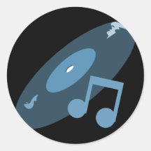 Det Retro musikrekordet & noterar blått Runda Klistermärken