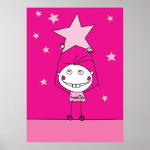 det rosa lyckliga monster fångar en fallande stjär posters