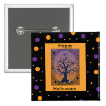 Det spöklika träd & spindelnätet Halloween klämmer Knappar Med Nål