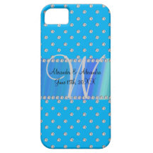 Diamanter för blått för bröllopmonogramhimmel iPhone 5 cover