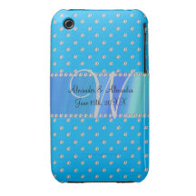 Diamanter för blått för bröllopmonogramhimmel Case-Mate iPhone 3 fodraler