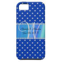 Diamanter för bröllopmonogramblått iPhone 5 Case-Mate fodral