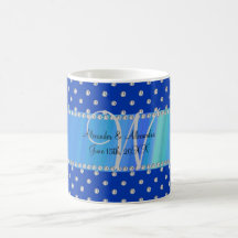 Diamanter för bröllopmonogramblått mugg