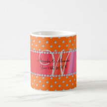 Diamanter för bröllopmonogramorange kaffe muggar