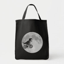 Dinosaur på en cykel i himmel med månen tygkasse