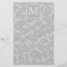 Ditt brev. Grått Paisley mönster med monogram.en Personliga Flygblad