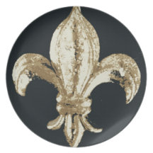 Djärvt guld- "Fleur de lis" tryck Dinner Plates