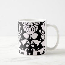 djärvt svartvitt damastast mönster kaffe mugg