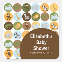 Djur neutral baby shower för djungelSafari Fyrkantigt Klistermärke