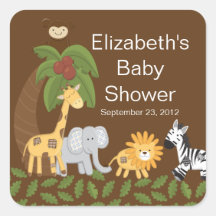 Djur neutral baby shower för djungelSafari Fyrkantigt Klistermärke
