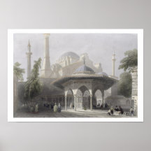 Domstol och fontän av St. Sophia, Istanbul, engrav Posters