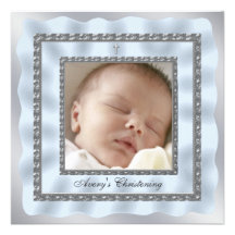 Dop för Christening för foto för silverbaby med hj Inbjudningskort
