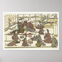 Dricka Sake i ett nöjehus, Toyonobu Print