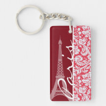 Eiffel torn, Paris, röd damast Keychain