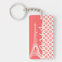 Eiffel torn-, Paris, rosa- & korallpolka dots Nyckelkedja