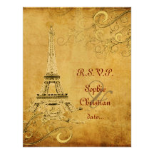 Eiffel torn + virvlar runt bröllopinbjudningar