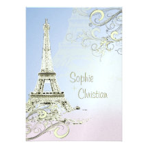 Eiffel torn + virvlar runt bröllopinbjudningar