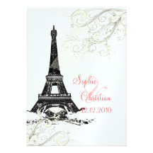 Eiffel torn + virvlar runt bröllopinbjudningar
