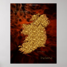 Éirinn karta av den Irland (röd version) konstaffi
