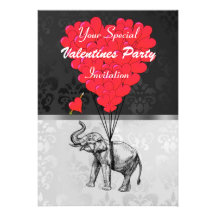 Elefant & hjärta på det damastast valentinespartye inbjudningar