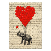 Elefant och hjärtformade ballonger personliga inbjudan