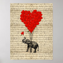 Elefant och hjärtformade ballonger print