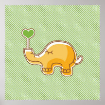 Elefant på grön diagonal randig bakgrund posters