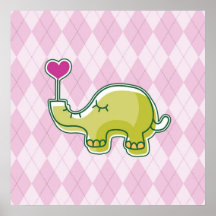 Elefant på rosa Argyle bakgrund Posters