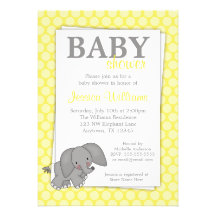 Elefantgult pricker genderneutraltbaby shower anpassade inbjudningskort