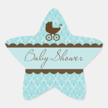 Elegant baby showervagn och blåttdamast stjärnformat klistermärke