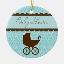Elegant baby showervagn och blåttdamast julgransdekoration