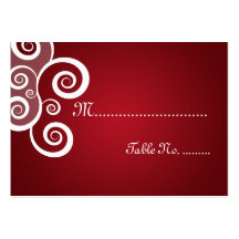 Elegant bröllopPlacecards vit virvlar runt rött Visitkort